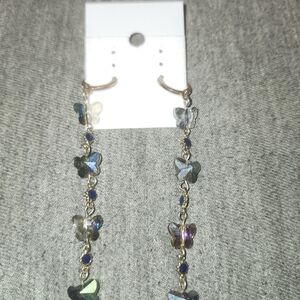 Gold-Tone Iridescent Butterfly Drop Earrings - Blue/Purple